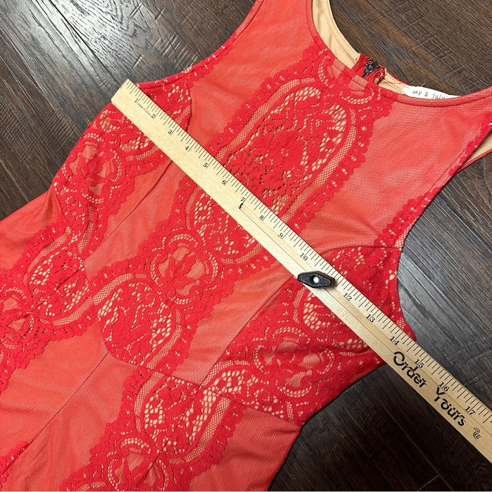 MAY & JULY RED LACE NUDE SHORTS SLEEVELESS ROMPER - Picture 6 of 7
